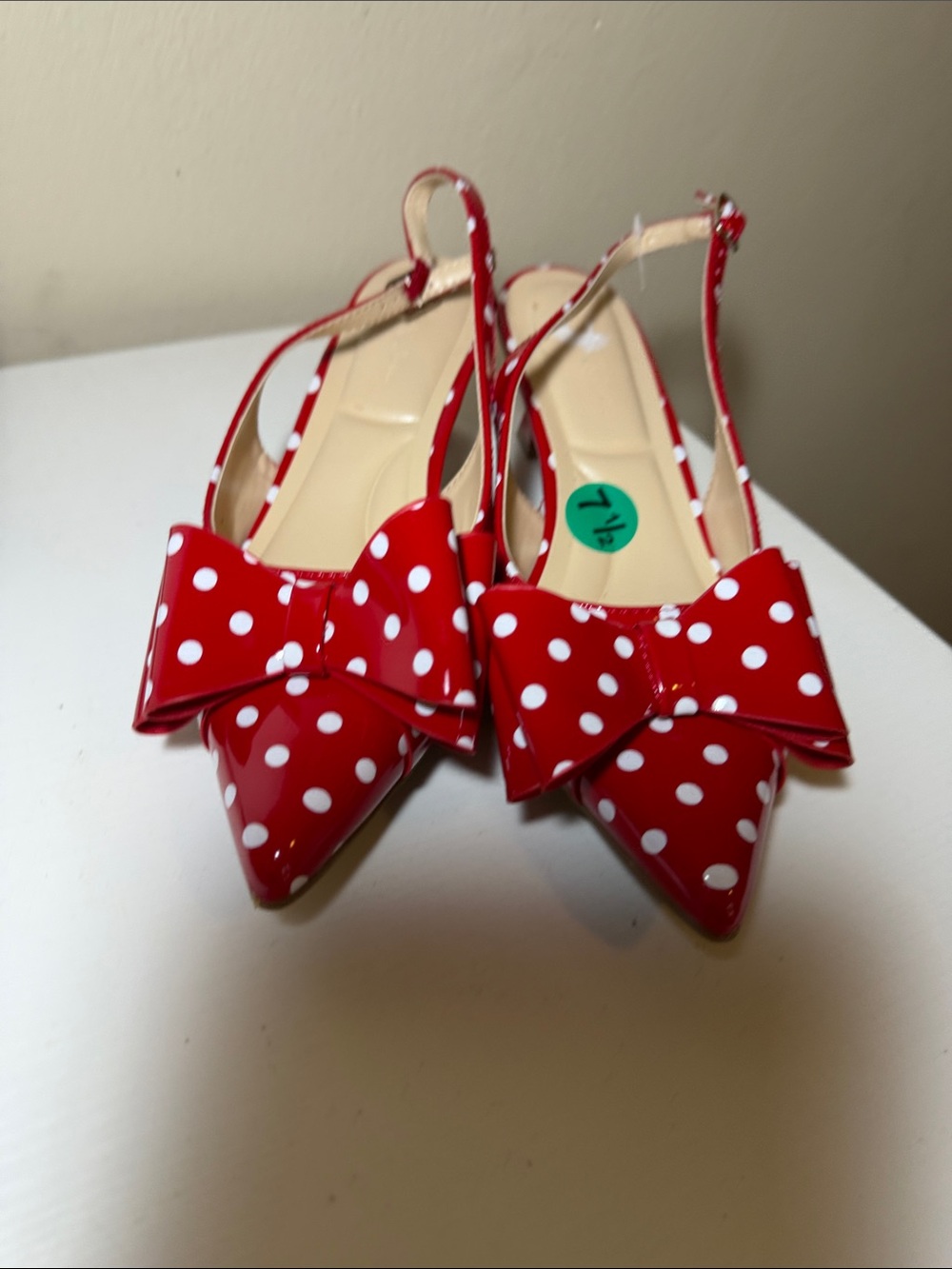 Wild Diva Red Polka Dot Bow Slingback Flats